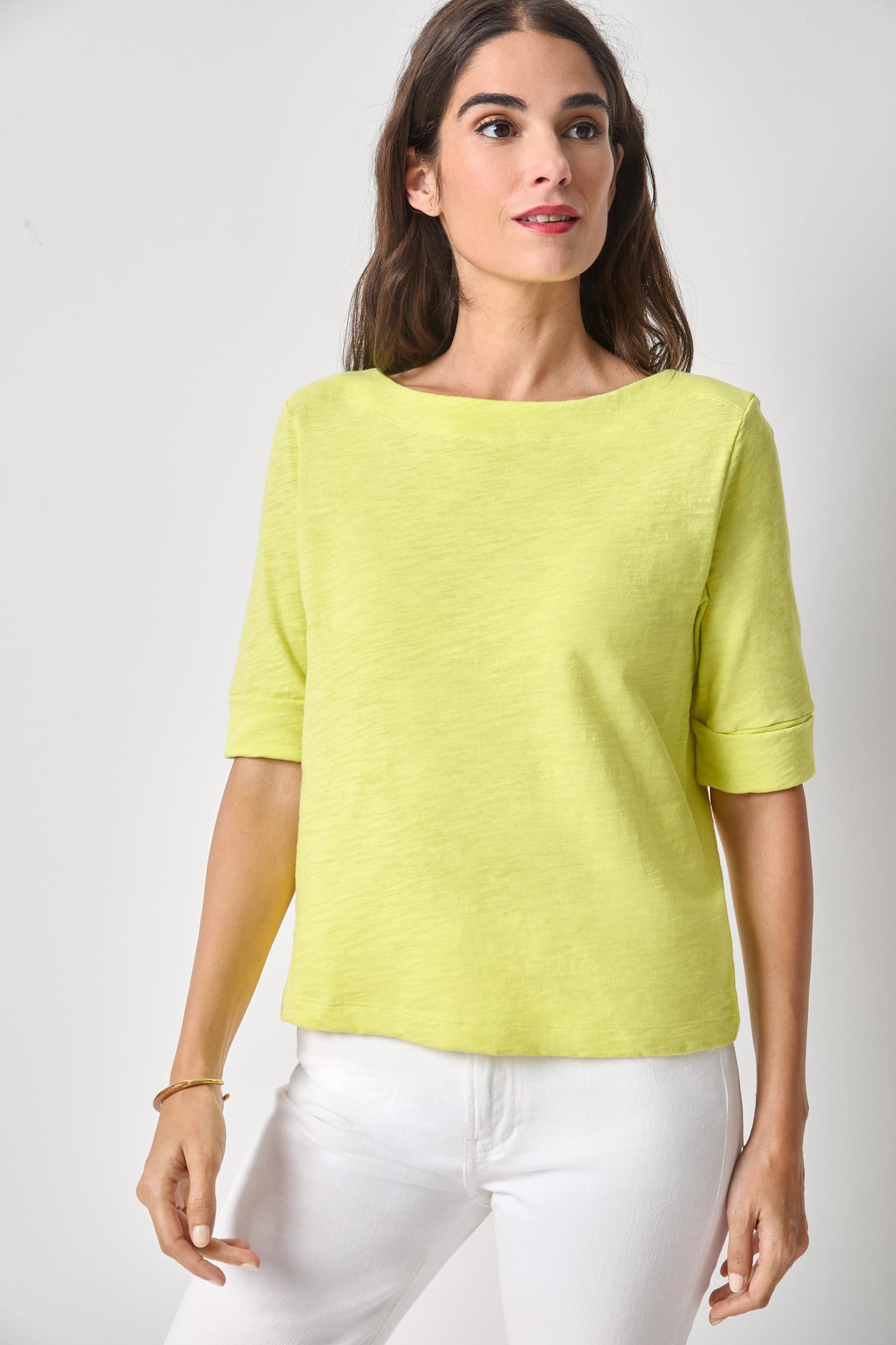 Cuffed Sleeve Boatneck Womens Top Limeade A1