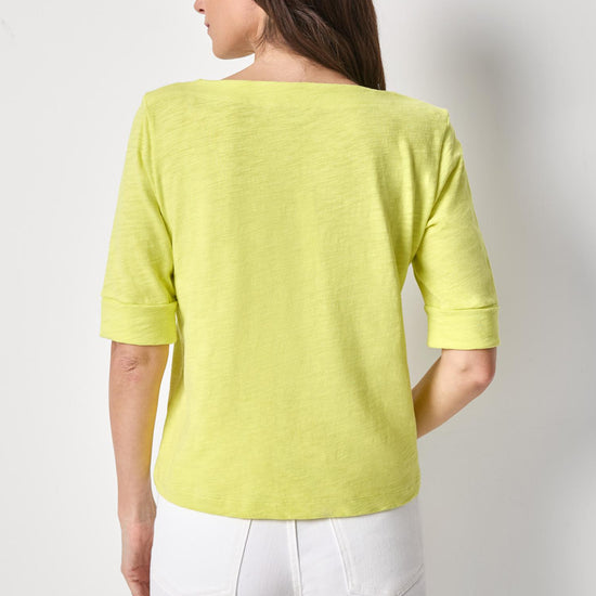 Cuffed Sleeve Boatneck Womens Top Limeade A2
