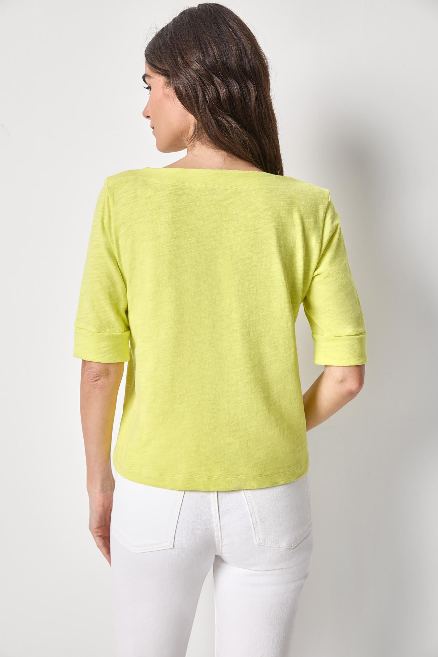 Cuffed Sleeve Boatneck Womens Top Limeade A2