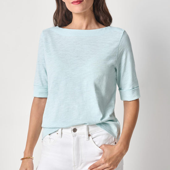 Cuffed Sleeve Boatneck Womens Top Seabreeze A1