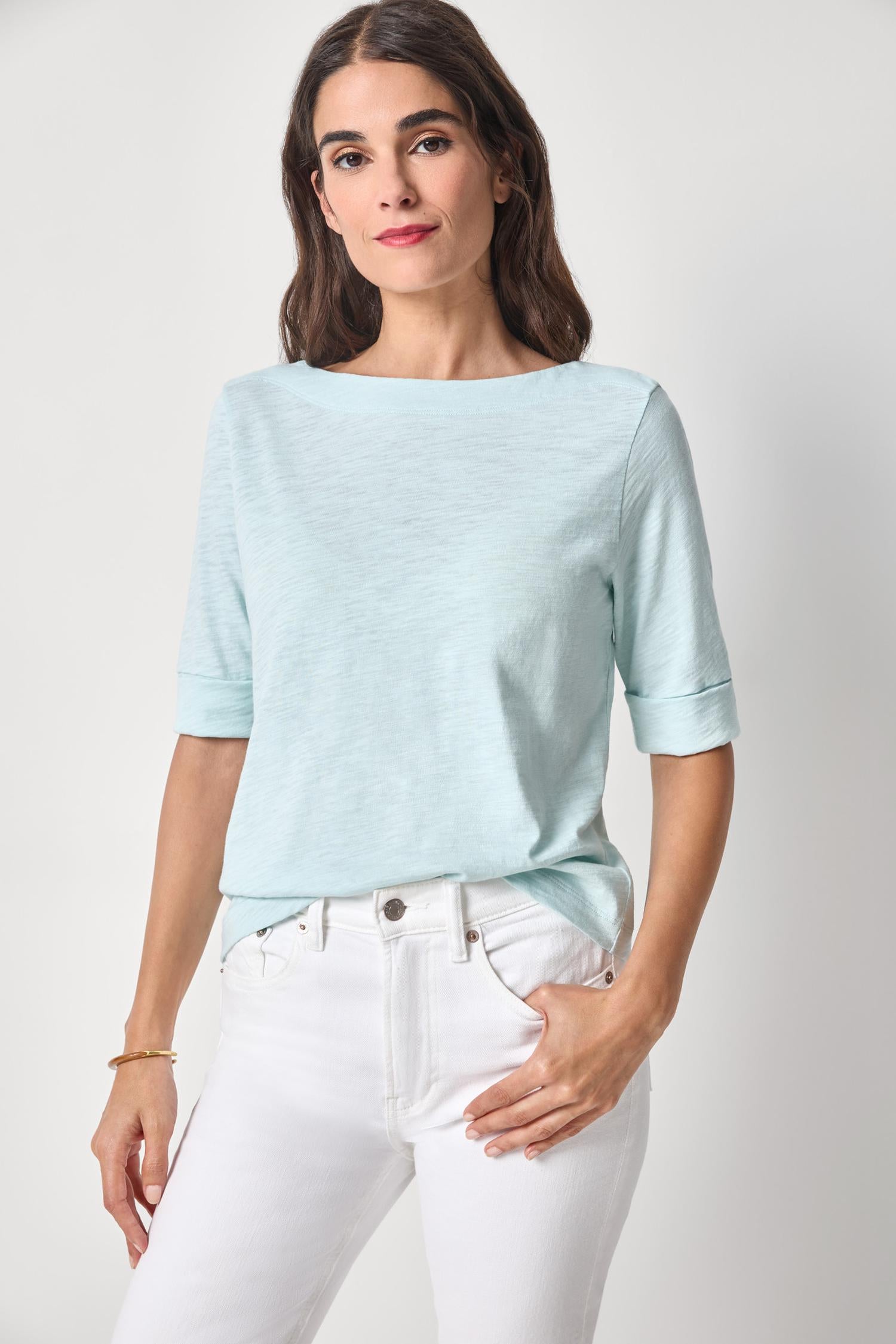 Cuffed Sleeve Boatneck Womens Top Seabreeze A1