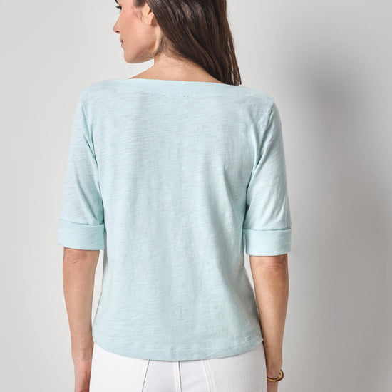 Cuffed Sleeve Boatneck Womens Top Seabreeze A2