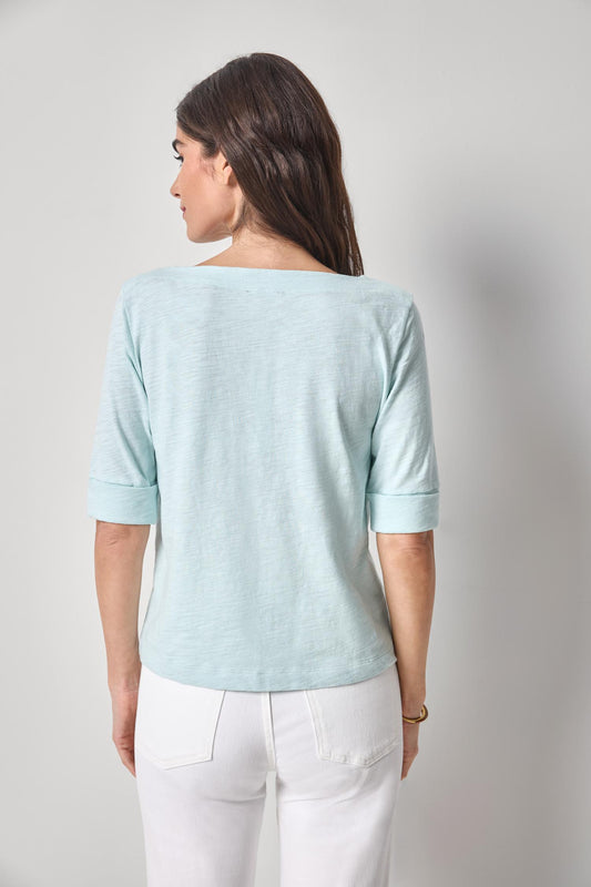 Cuffed Sleeve Boatneck Womens Top Seabreeze A2