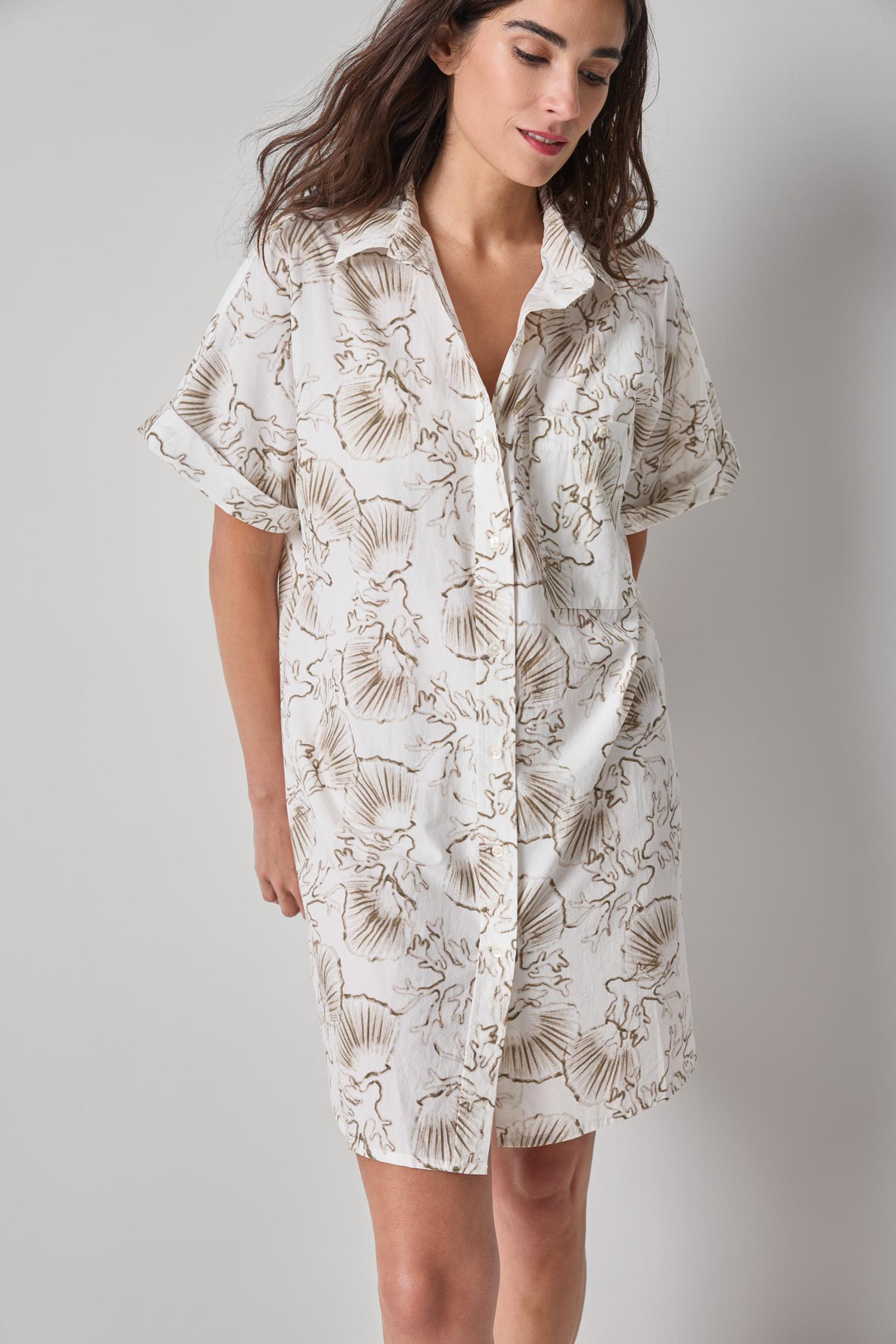 Poplin Dolman Shirt Dress Womens Dress Fern Print A1