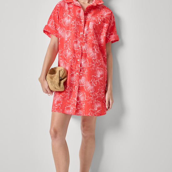 Poplin Dolman Shirt Dress Womens Dress Zinnia Print A1