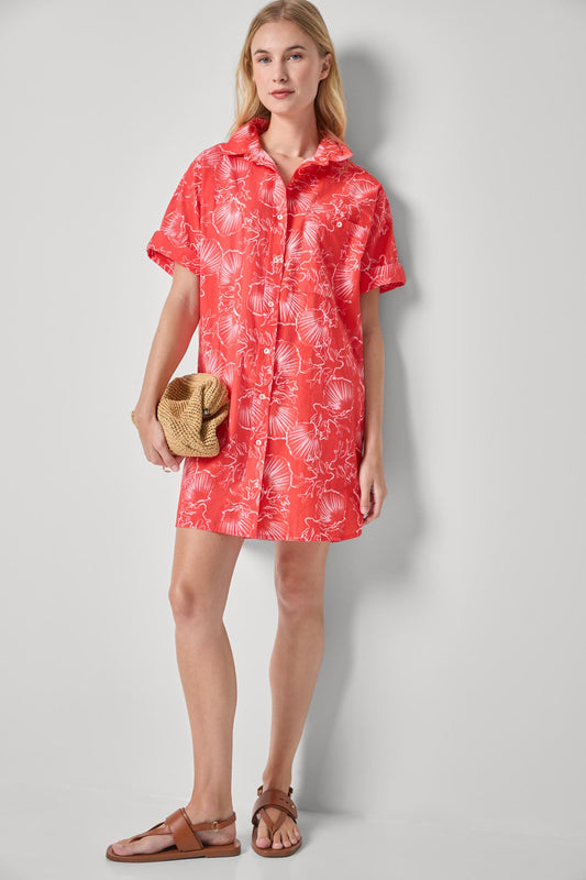 Poplin Dolman Shirt Dress Womens Dress Zinnia Print A1