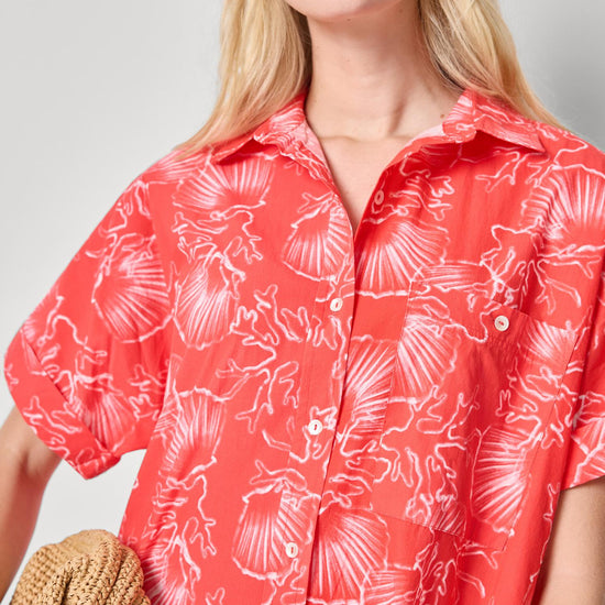 Poplin Dolman Shirt Dress Womens Dress Zinnia Print A3