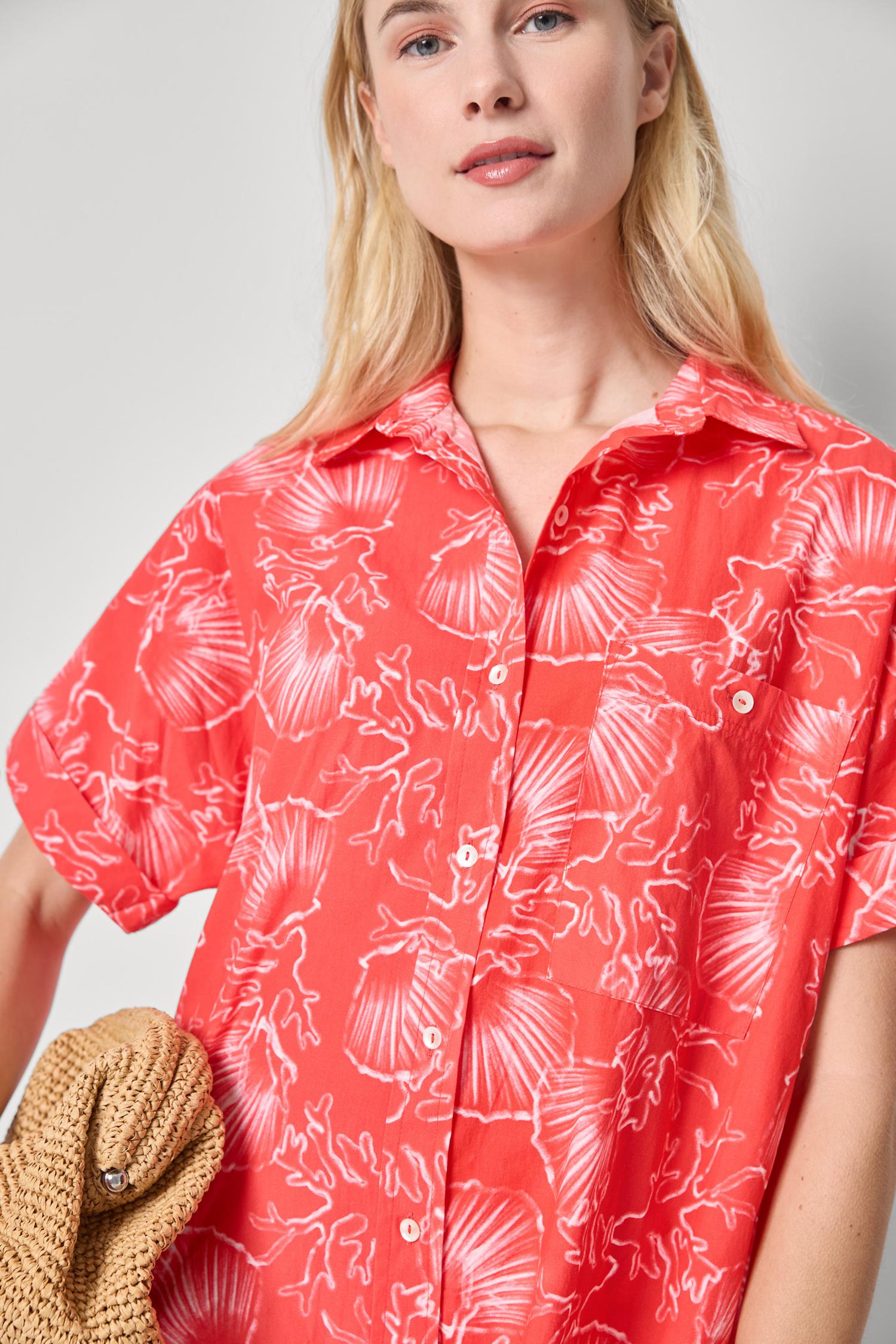 Poplin Dolman Shirt Dress Womens Dress Zinnia Print A3