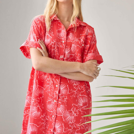 Poplin Dolman Shirt Dress Womens Dress Zinnia Print C1