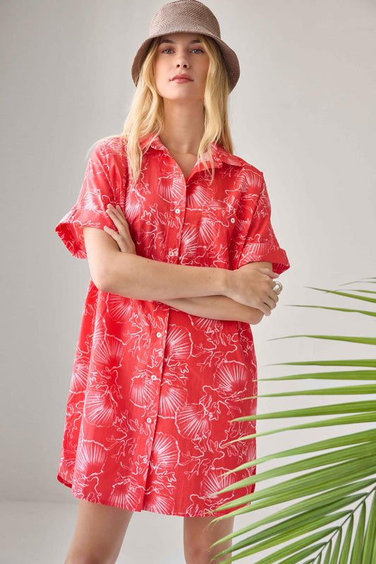 Poplin Dolman Shirt Dress Womens Dress Zinnia Print C1