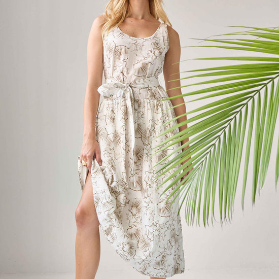 Poplin Maxi Yoke Dress Womens Dress Fern Print C1