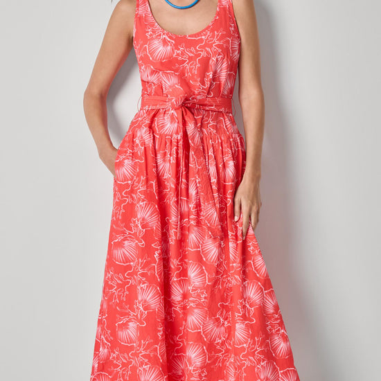 Poplin Maxi Yoke Dress Womens Dress Zinnia Print A1