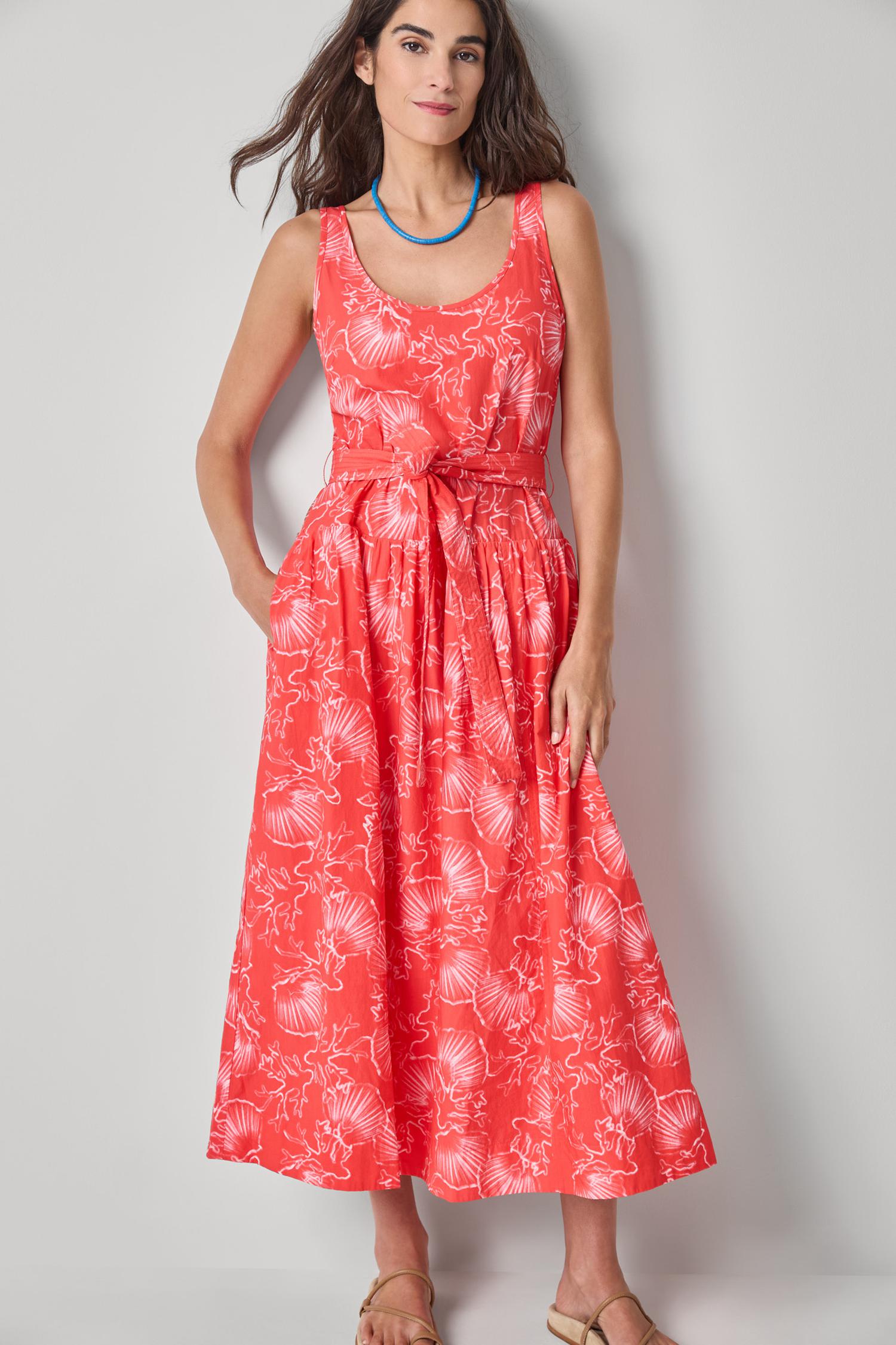 Poplin Maxi Yoke Dress Womens Dress Zinnia Print A1