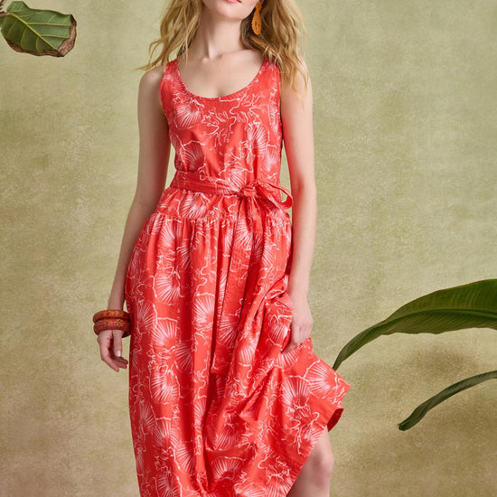 Poplin Maxi Yoke Dress Womens Dress Zinnia Print C1