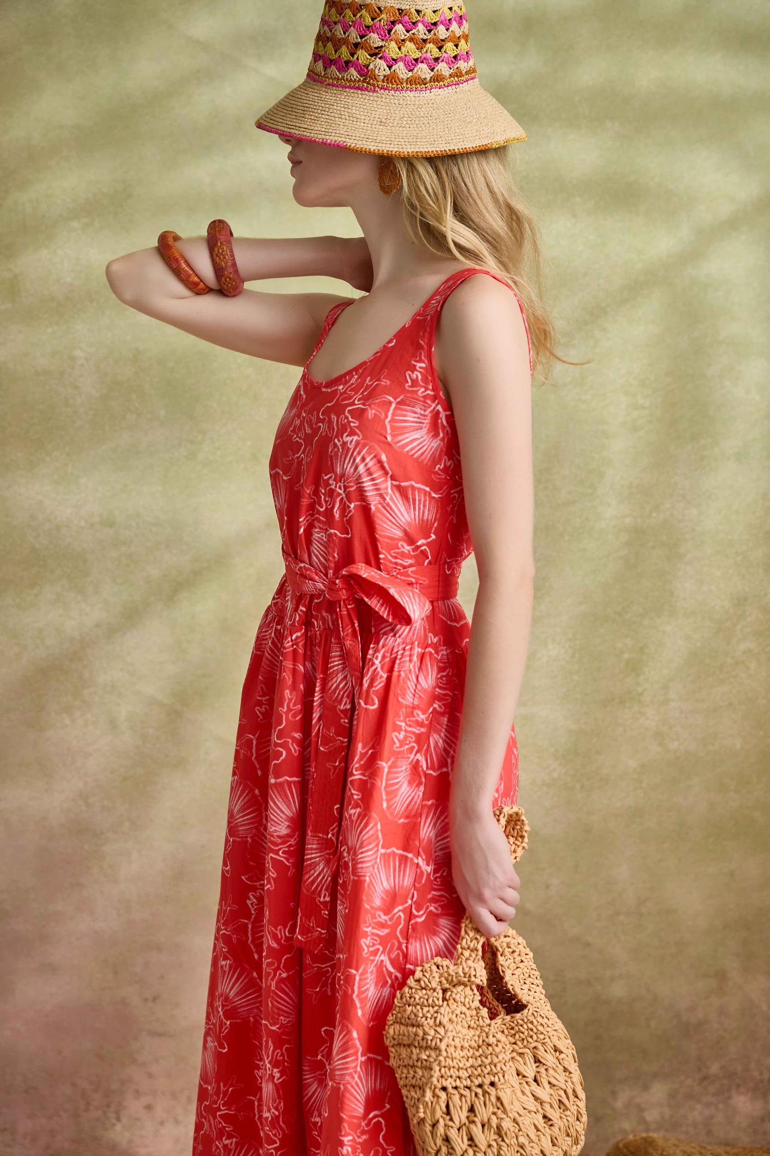 Poplin Maxi Yoke Dress Womens Dress Zinnia Print C2