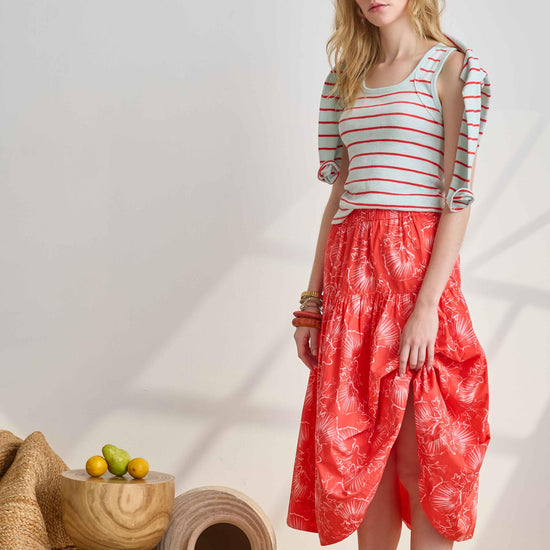 Poplin Yoke Skirt Womens Skirt Zinnia Print C1