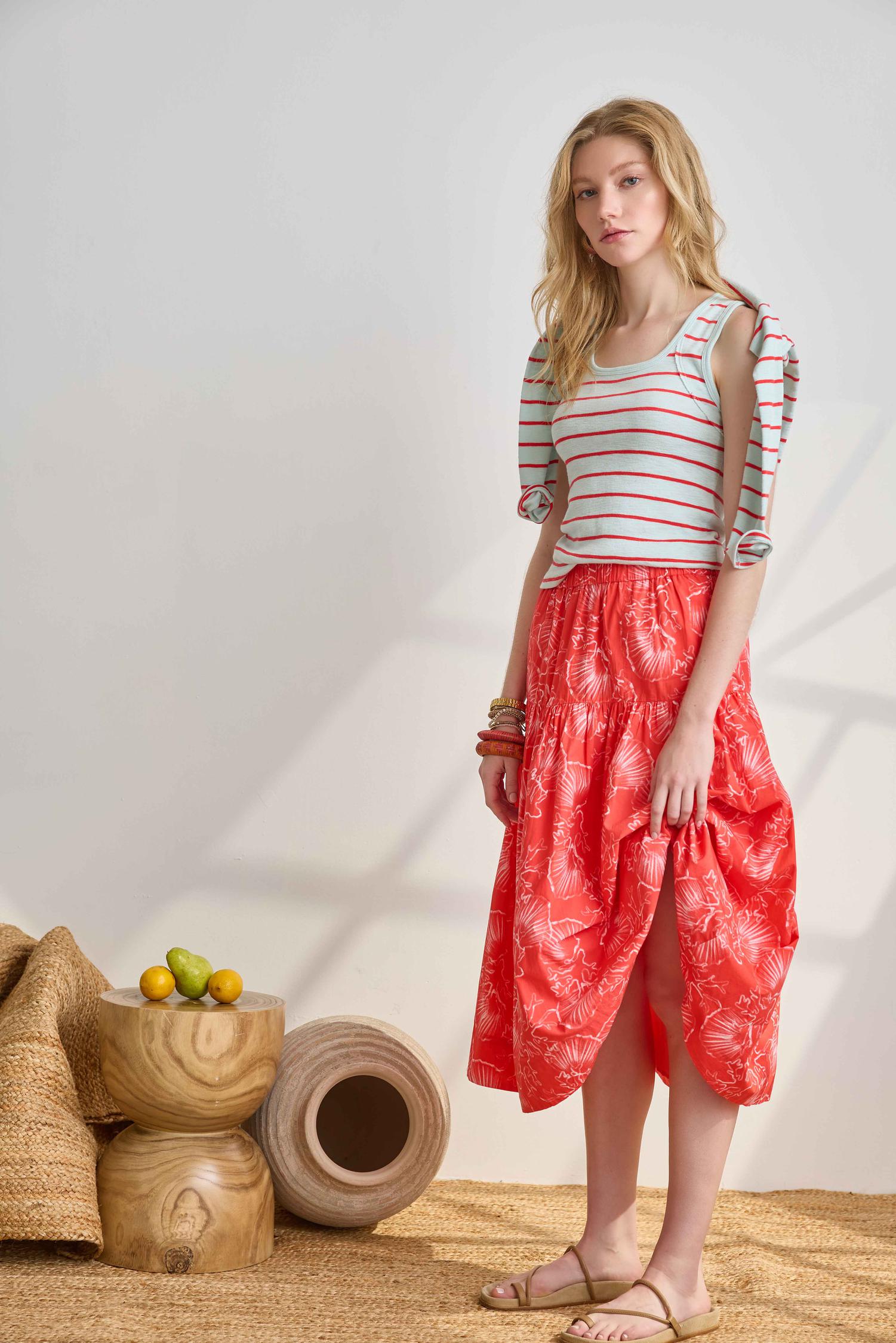 Poplin Yoke Skirt Womens Skirt Zinnia Print C1