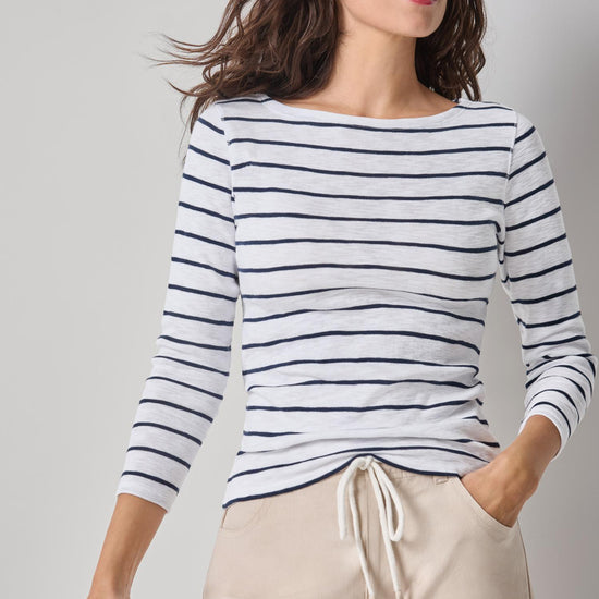 Striped Boatneck Womens Top Navy Stripe A1