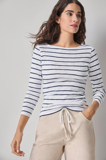 Striped Boatneck Womens Top Navy Stripe A1