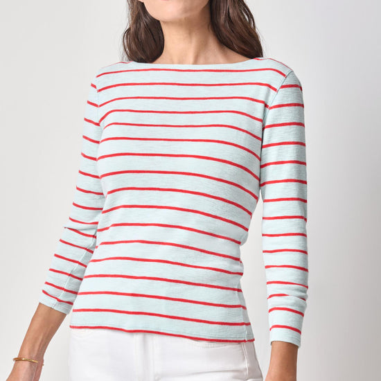 Striped Boatneck Womens Top Seabreeze Stripe A1