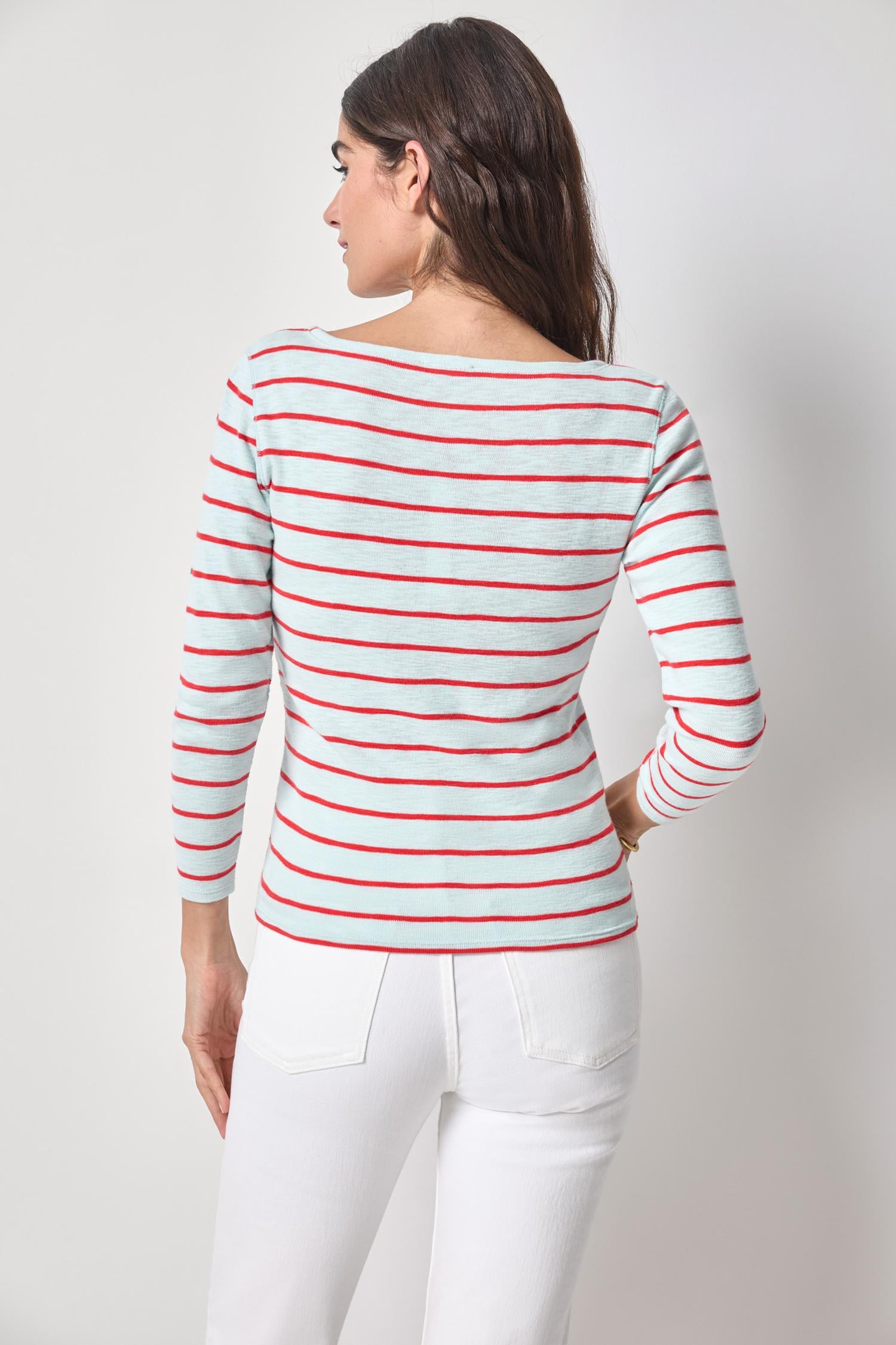 Striped Boatneck Womens Top Seabreeze Stripe A2