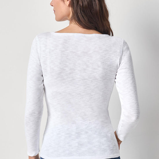 Striped Boatneck Womens Top White A2