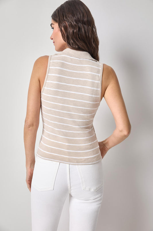 Striped Sleeveless Collared Top Womens Top Bamboo Stripe A2