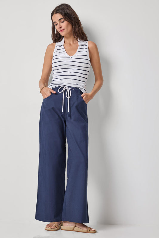 Striped Sleeveless Collared Top Womens Top Navy Stripe A1