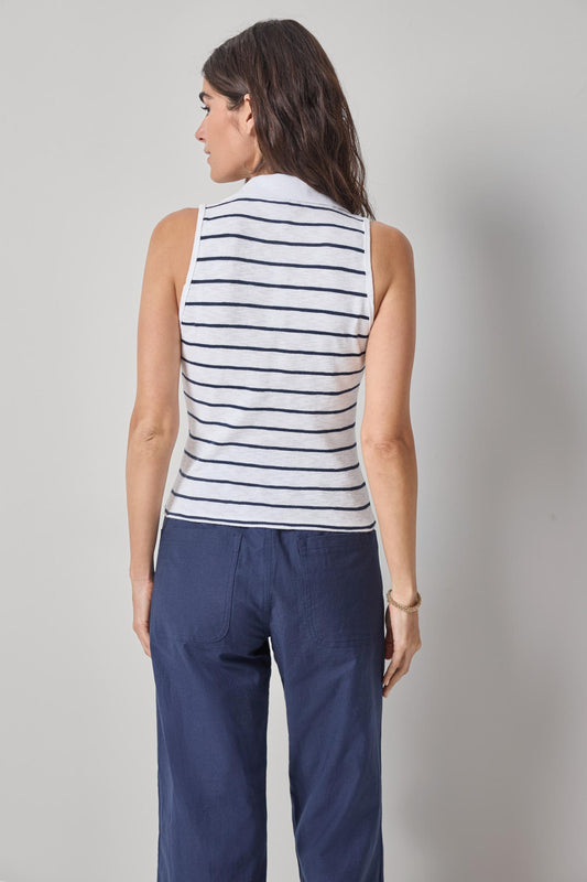 Striped Sleeveless Collared Top Womens Top Navy Stripe A2