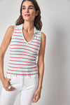 Striped Sleeveless Collared Top Womens Top Seabreeze Stripe A1