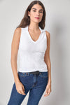 Striped Sleeveless Collared Top Womens Top White A1