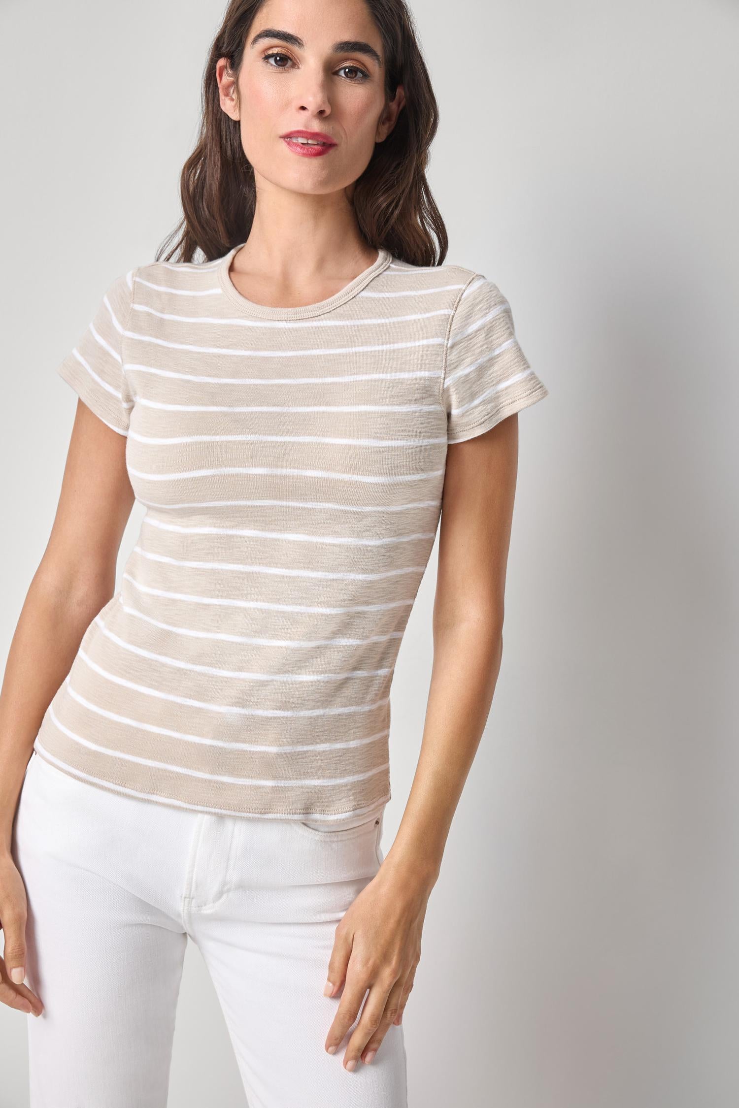 Striped Short Sleeve Womens Top Bamboo Stripe A1