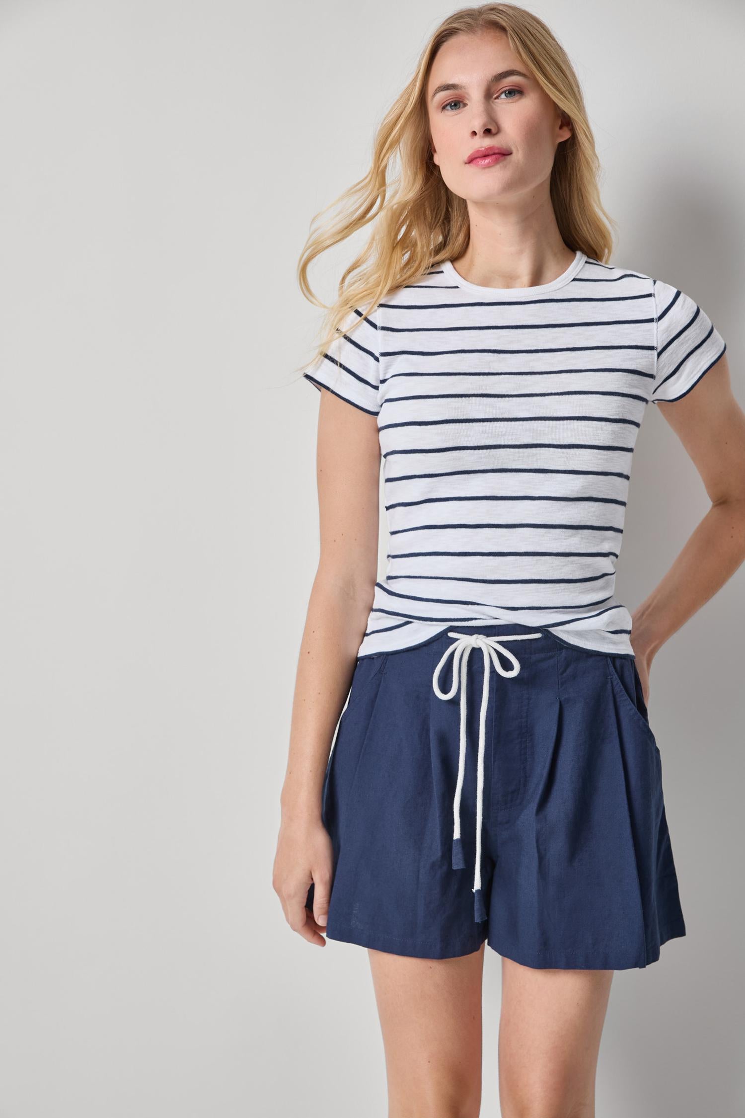 Striped Short Sleeve Womens Top Navy Stripe A1