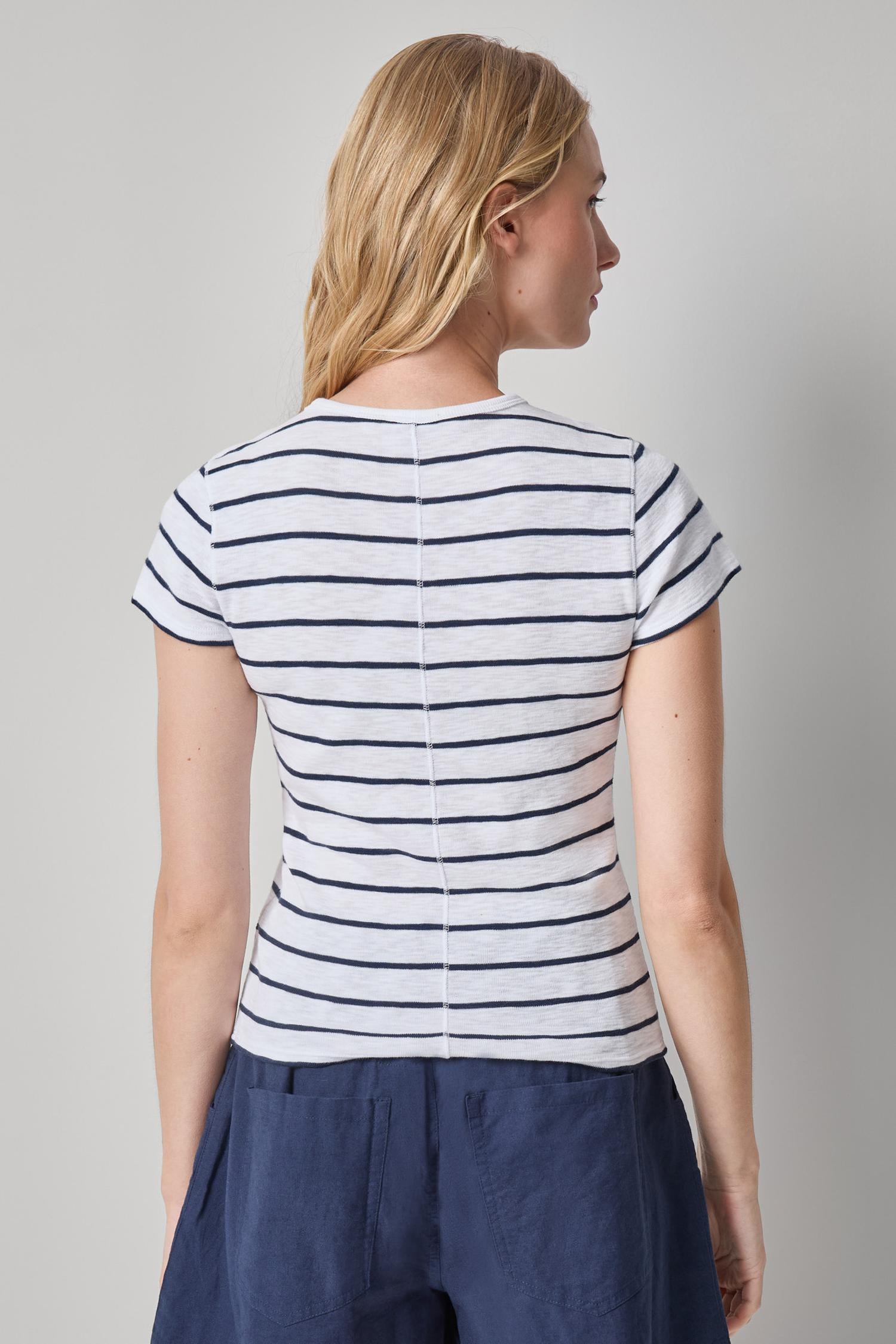 Striped Short Sleeve Womens Top Navy Stripe A2