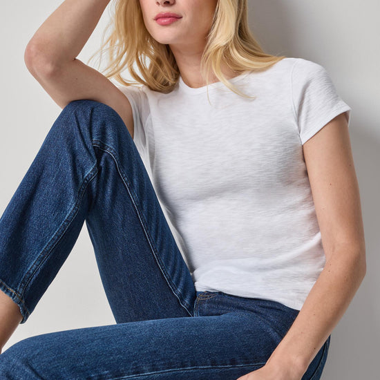 Striped Short Sleeve Womens Top White A1