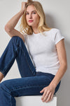 Striped Short Sleeve Womens Top White A1