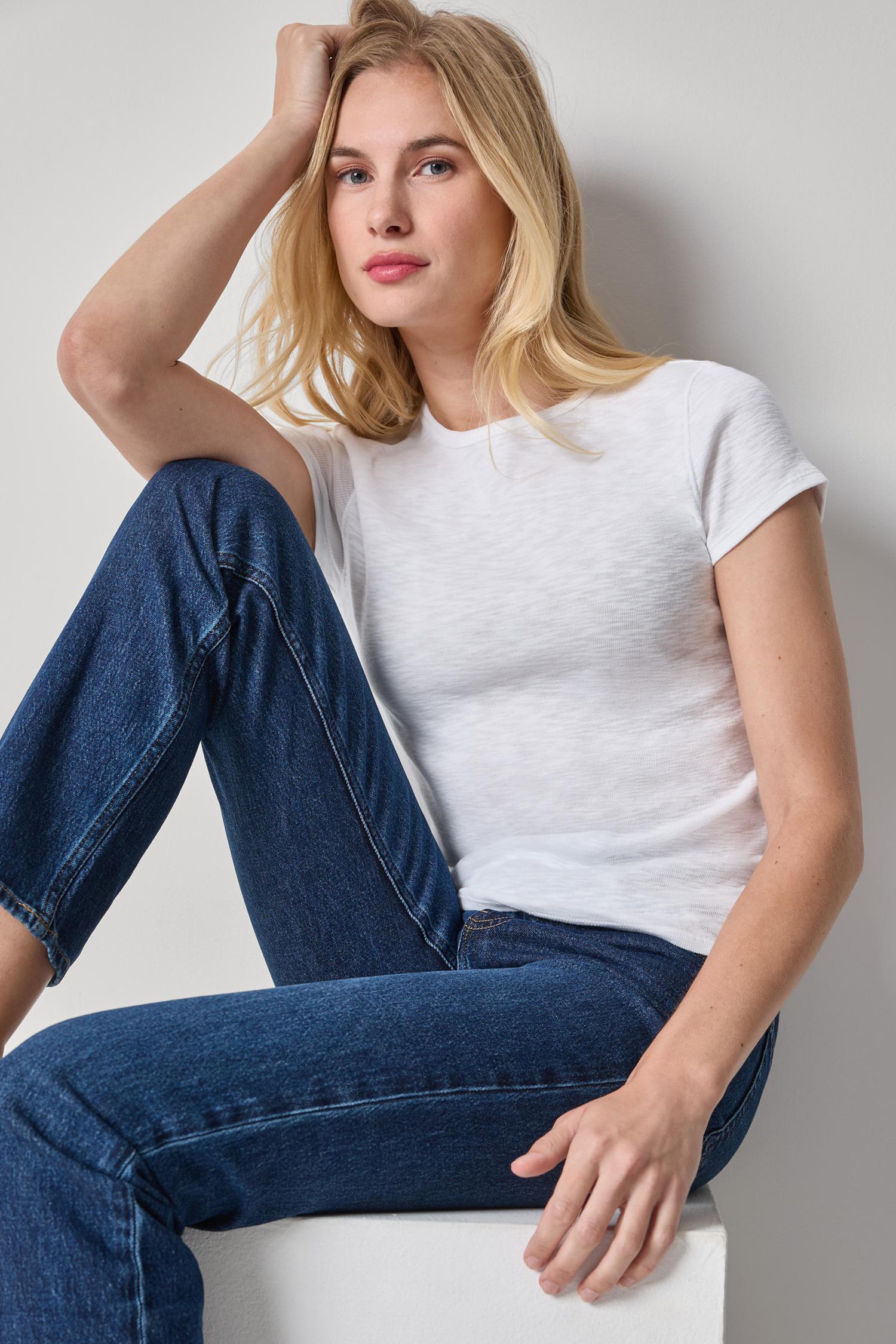 Striped Short Sleeve Womens Top White A1