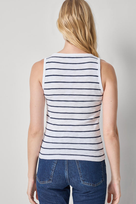 Striped Wide Strap Tank Womens Top Navy Stripe A2