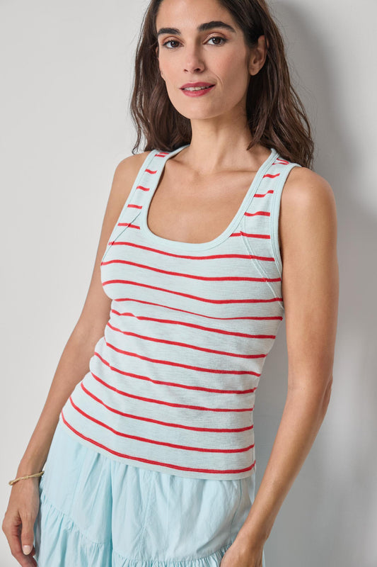 Striped Wide Strap Tank Womens Top Seabreeze Stripe A1