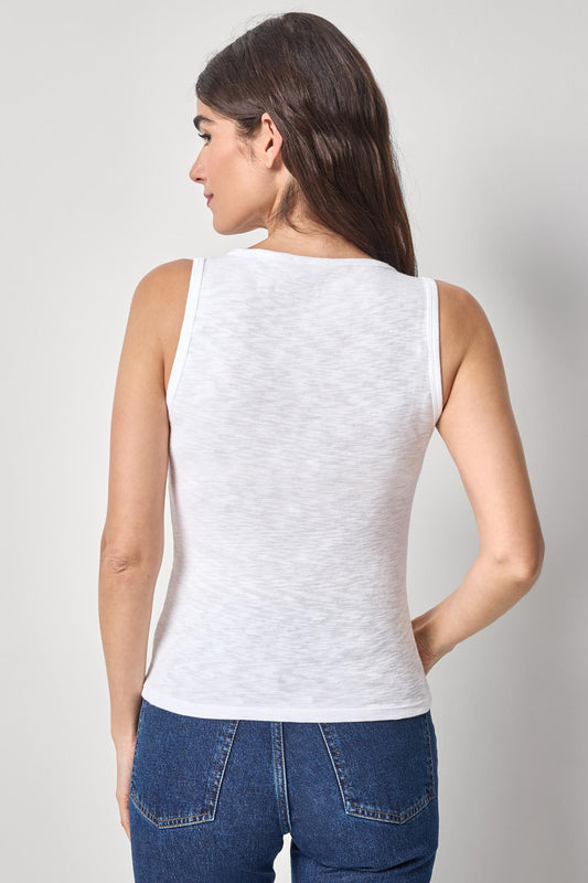 Striped Wide Strap Tank Womens Top White A2