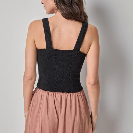 Organic Smocked Tank Womens Top Black A2