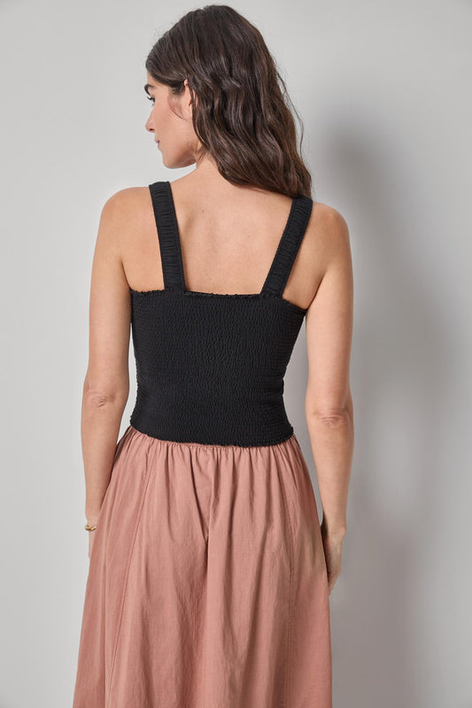 Organic Smocked Tank Womens Top Black A2