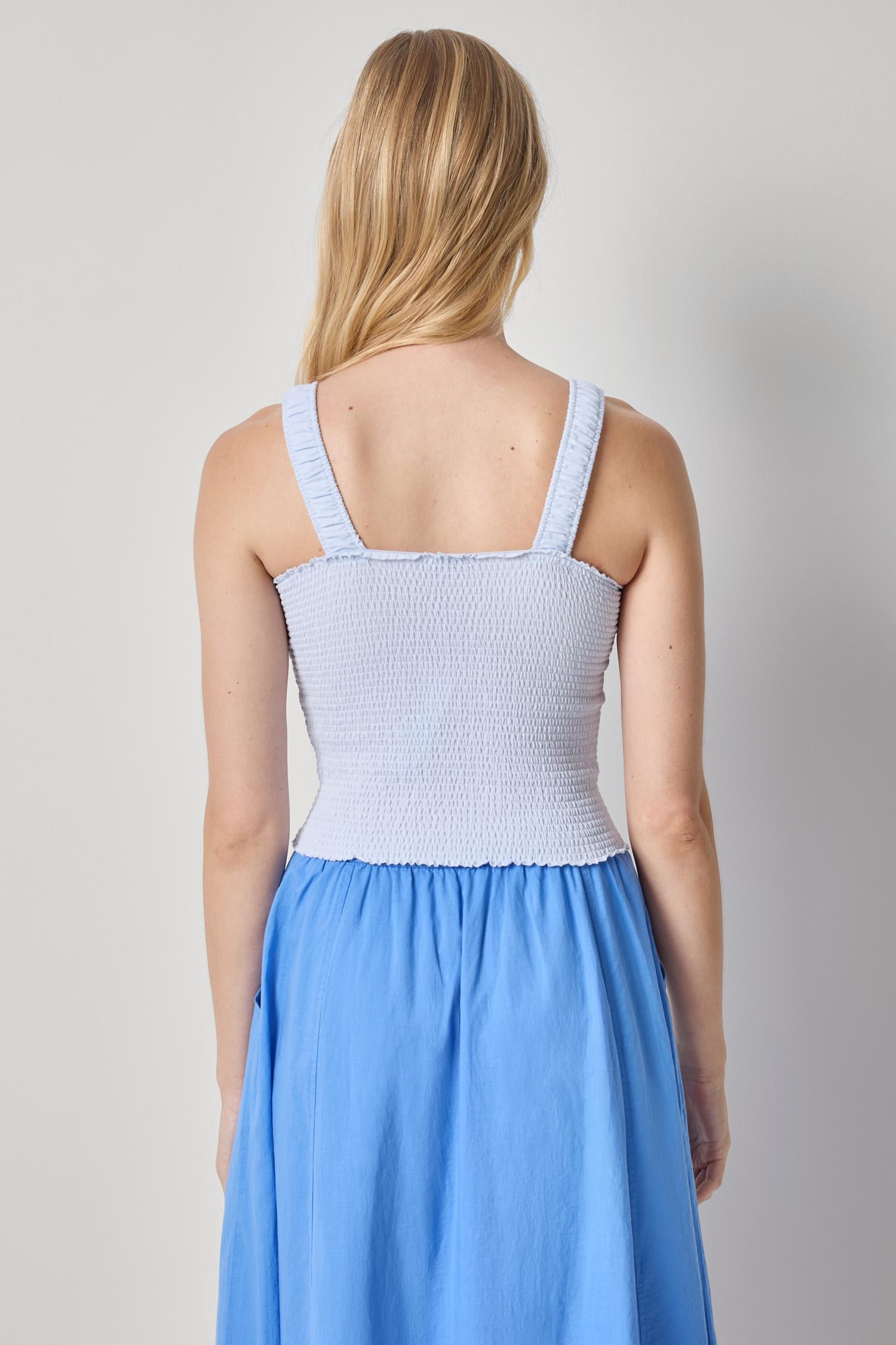 Organic Smocked Tank Womens Top Hydrangea A2