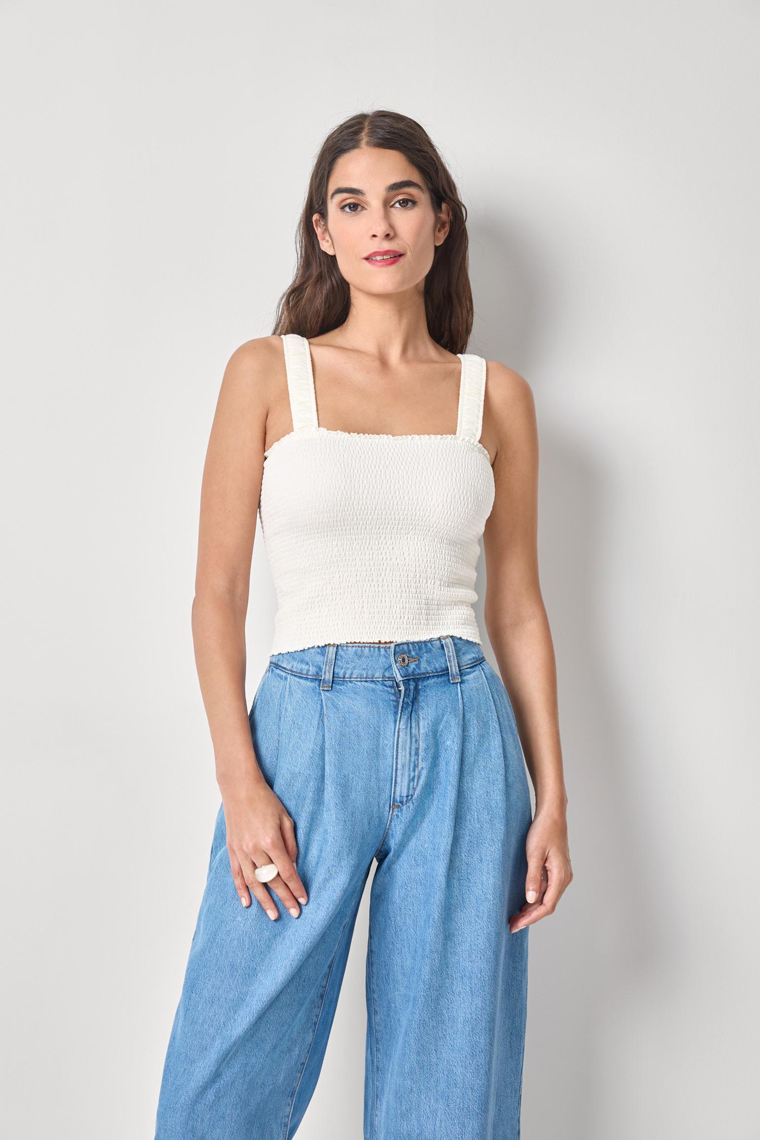 Organic Smocked Tank Womens Top Rope A1