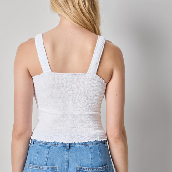 Organic Smocked Tank Womens Top White A2