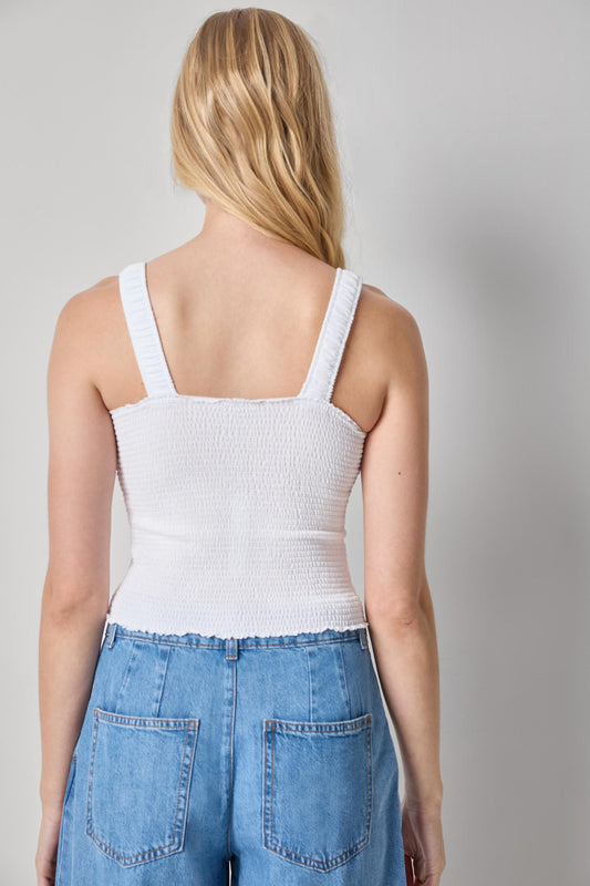Organic Smocked Tank Womens Top White A2