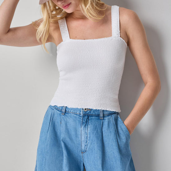 Organic Smocked Tank Womens Top White A3
