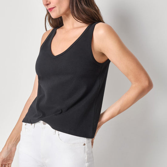 Organic V-Neck Tank Womens Top Black A1