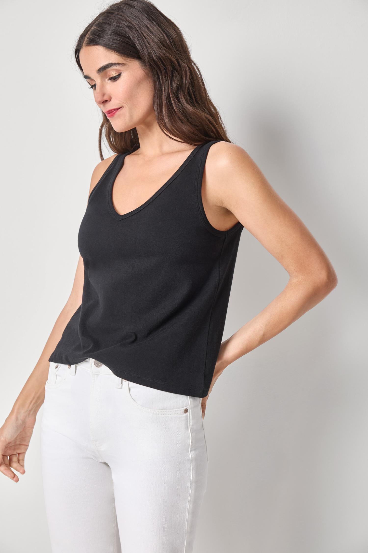Organic V-Neck Tank Womens Top Black A1