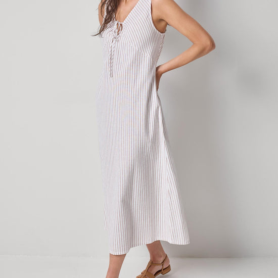 Striped Keyhole Midi Dress Womens Dress Bark Stripe A1